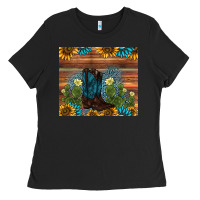 Black boot cactus sunflower gemstone Ladies Tee - AdoDesignShop