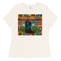 Bone boot cactus sunflower gemstone Ladies Tee - AdoDesignShop