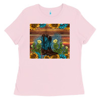 Bubblegum Pink boot cactus sunflower gemstone Ladies Tee - AdoDesignShop