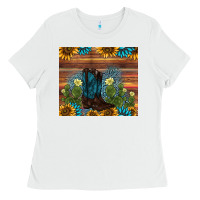 White boot cactus sunflower gemstone Ladies Tee - AdoDesignShop