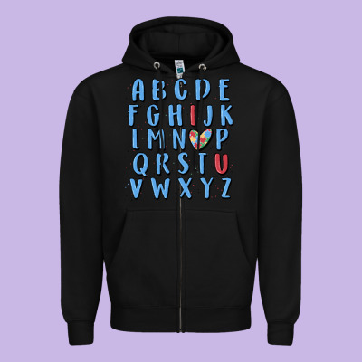 Alphabet Autism Awareness Zipper Hoodie Designed By Maliassmallbusiness