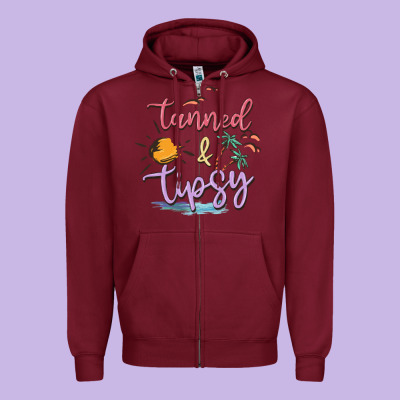 Tanned And Tipsy Zipper Hoodie Designed By Maliassmallbusiness