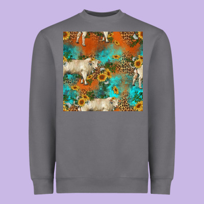 Western Charolais Cow Seamless Pattern Heavyweight Sweatshirt Designed By Hra Design Shop