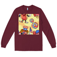 Burgundy patriotic hotdog ice cream donat Long Sleeve Tee - BundleAndBundleShop