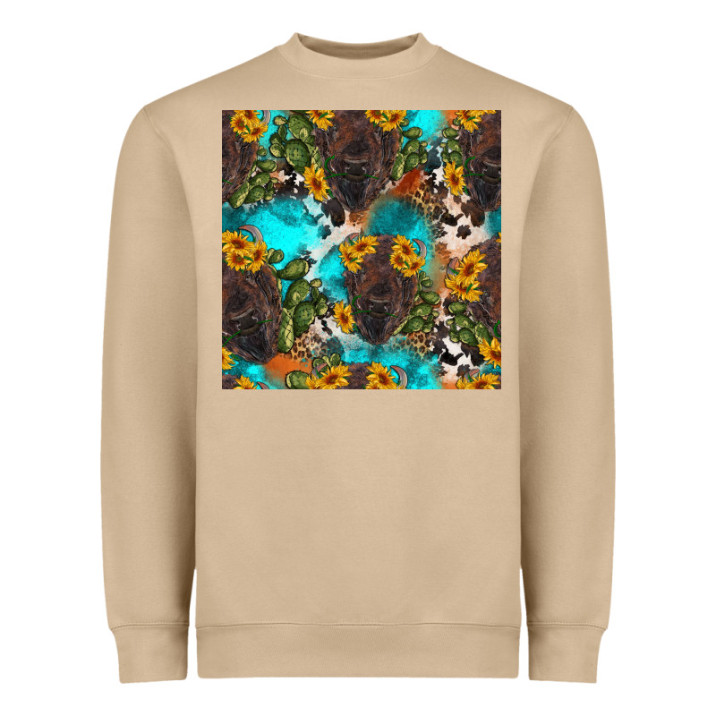 Western Bison And Sunflowers Seamless Pattern Heavyweight Sweatshirt by HRA Design Shop | Teevron
