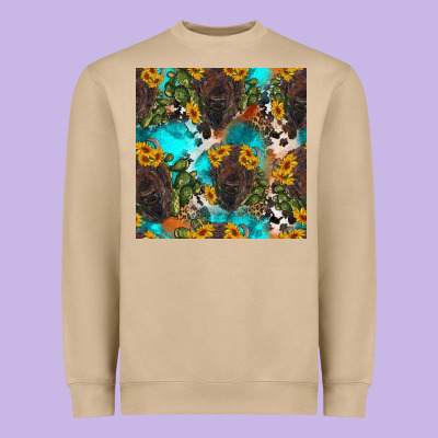 Western Bison And Sunflowers Seamless Pattern Heavyweight Sweatshirt Designed By Hra Design Shop