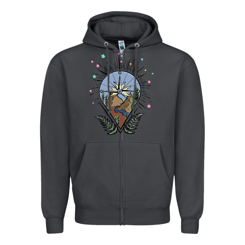 Compass With Mountain Zipper Hoodie by MaliasSmallBusiness | Teevron