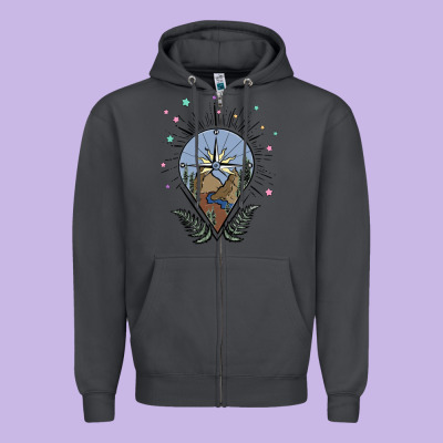 Compass With Mountain Zipper Hoodie Designed By Maliassmallbusiness
