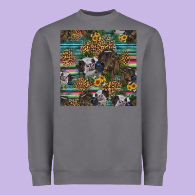 Western Two Cute Heifers Seamless Pattern Heavyweight Sweatshirt Designed By Hra Design Shop