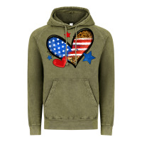 Vintage Olive American flag heart leopard Vintage Hoodie - Neo Western