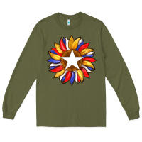Army Green american flag and sunflower with star Long Sleeve Tee - Artiststas