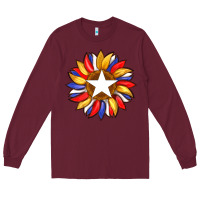 Burgundy american flag and sunflower with star Long Sleeve Tee - Artiststas