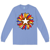 Colony Blue american flag and sunflower with star Long Sleeve Tee - Artiststas