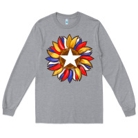 Heather Grey american flag and sunflower with star Long Sleeve Tee - Artiststas