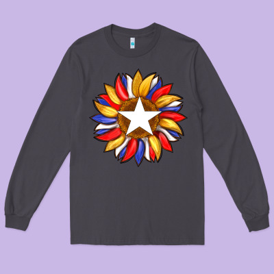 American Flag And Sunflower With Star Long Sleeve Tee Designed By Artiststas