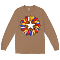 Toasted Coconut american flag and sunflower with star Long Sleeve Tee - Artiststas