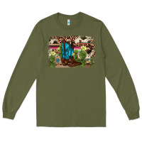 Army Green cactus boot background Long Sleeve Tee - AdoDesignShop
