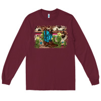 Burgundy cactus boot background Long Sleeve Tee - AdoDesignShop