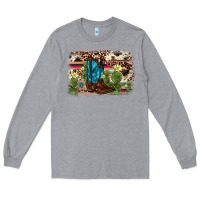 Heather Grey cactus boot background Long Sleeve Tee - AdoDesignShop