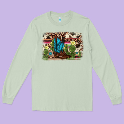 Cactus Boot Background Long Sleeve Tee Designed By Adodesignshop