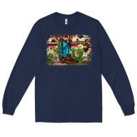 Navy cactus boot background Long Sleeve Tee - AdoDesignShop