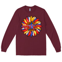 Burgundy america with american flag colors and sunflower with star Long Sleeve Tee - Artiststas