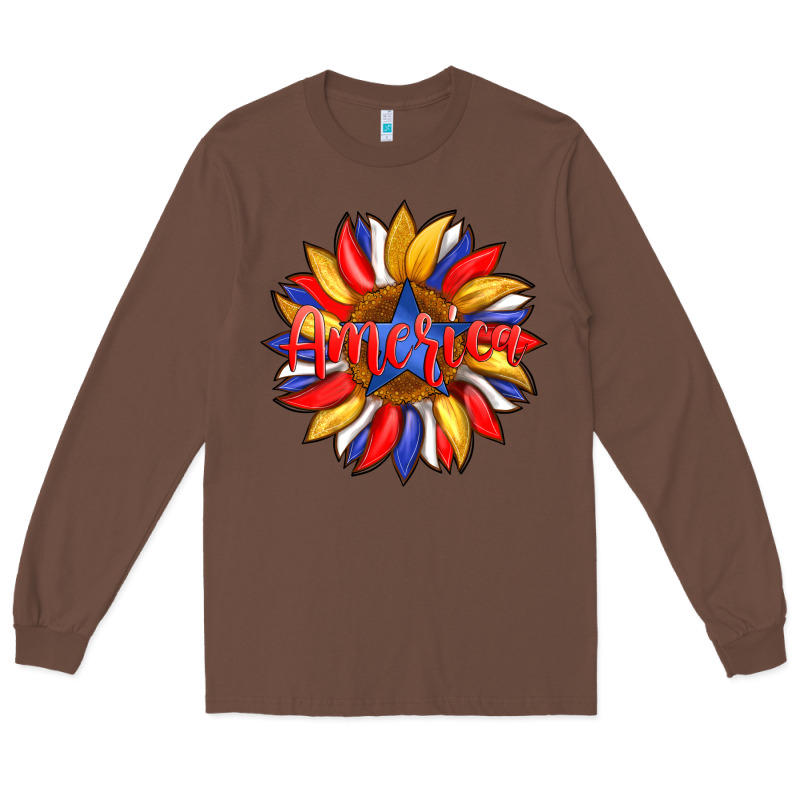 America With American Flag Colors And Sunflower With Star Long Sleeve Tee by Artiststas | Teevron