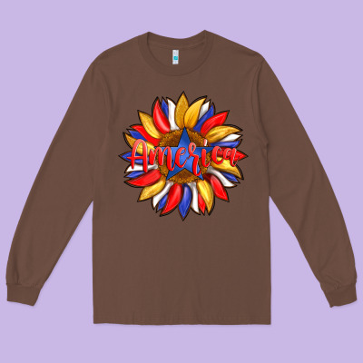 America With American Flag Colors And Sunflower With Star Long Sleeve Tee Designed By Artiststas