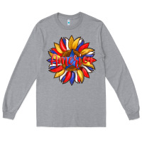 Heather Grey america with american flag colors and sunflower with star Long Sleeve Tee - Artiststas