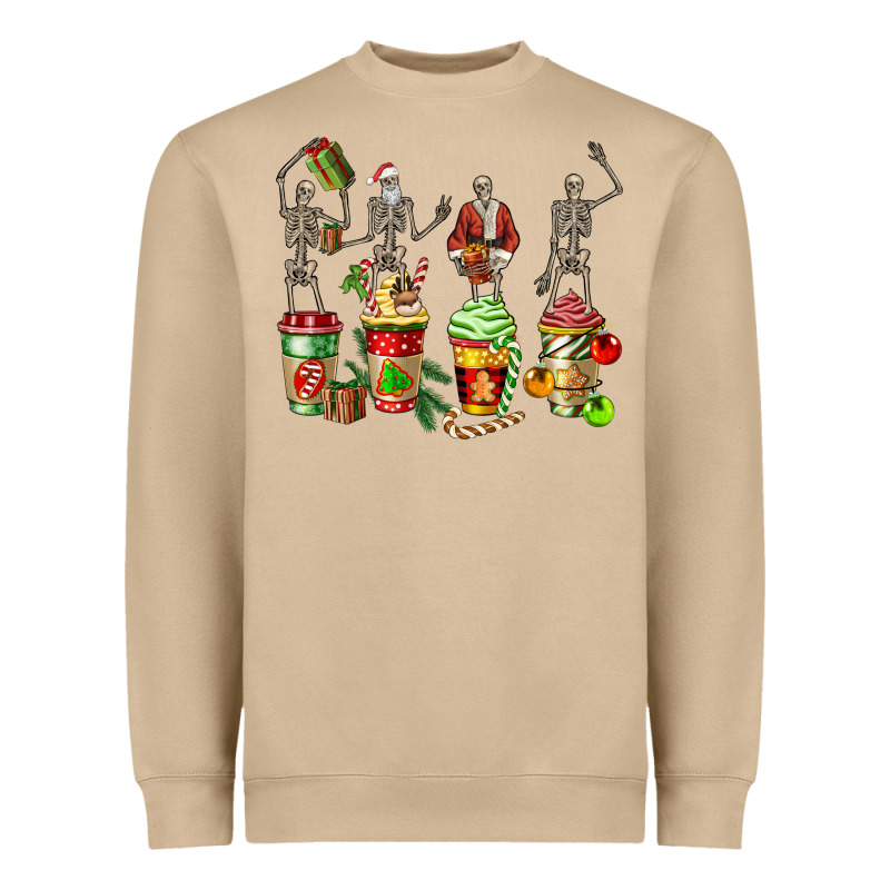 Christmas Skeleton Coffee Cups Heavyweight Sweatshirt by FaDigitalArtStudio | Teevron