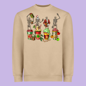 Christmas Skeleton Coffee Cups Heavyweight Sweatshirt Designed By Fadigitalartstudio