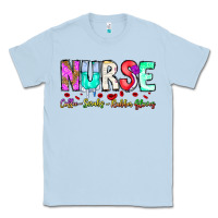Dusty Blue Nurse Coffee Scrubs Rubber Gloves Classic Tee - CowhideDigitalArt