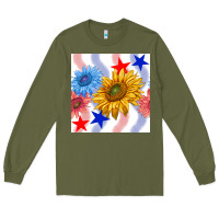 Army Green patriotic sunflowers Long Sleeve Tee - BundleAndBundleShop