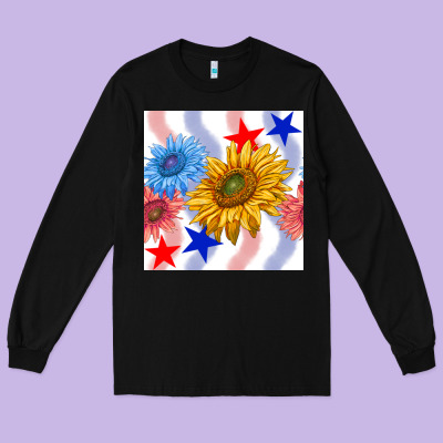 Patriotic Sunflowers Long Sleeve Tee Designed By Bundleandbundleshop