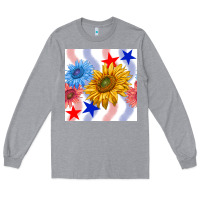 Heather Grey patriotic sunflowers Long Sleeve Tee - BundleAndBundleShop