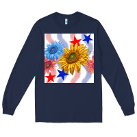 Navy patriotic sunflowers Long Sleeve Tee - BundleAndBundleShop