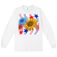 White patriotic sunflowers Long Sleeve Tee - BundleAndBundleShop