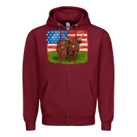 Burgundy American cows Zipper Hoodie - MaliasSmallBusiness