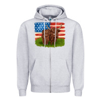 Heather Grey American cows Zipper Hoodie - MaliasSmallBusiness