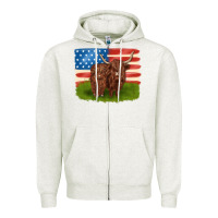 Oatmeal Heather American cows Zipper Hoodie - MaliasSmallBusiness