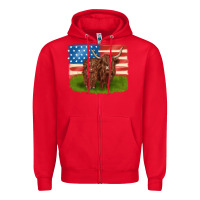 Red American cows Zipper Hoodie - MaliasSmallBusiness