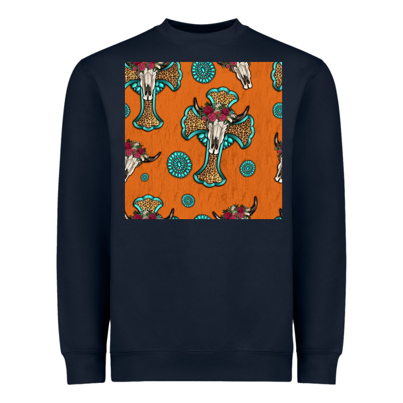 Western Cross And Bull Skull Seamless Pattern Heavyweight Sweatshirt by HRA Design Shop | Teevron