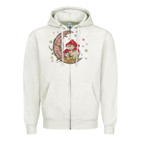 Oatmeal Heather moon and mushrooms Zipper Hoodie - MaliasSmallBusiness