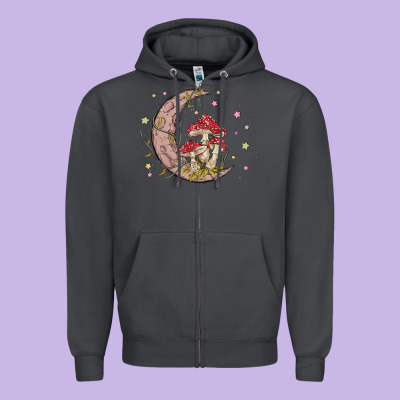 Moon And Mushrooms Zipper Hoodie Designed By Maliassmallbusiness