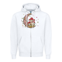 White moon and mushrooms Zipper Hoodie - MaliasSmallBusiness