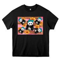 Black Baby panda flowers Heavy Core Tee - Artiststas