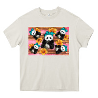Cream Baby panda flowers Heavy Core Tee - Artiststas