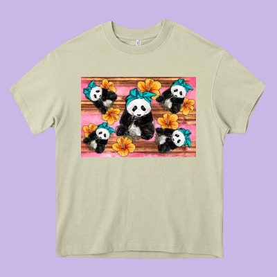 Baby Panda Flowers Heavy Core Tee Designed By Artiststas