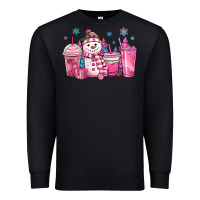 Black pink christmas snowman coffee cups Premium Sweatshirt - MaliasSmallBusiness