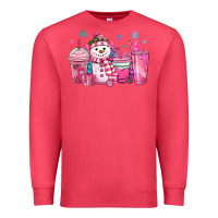 Cardinal pink christmas snowman coffee cups Premium Sweatshirt - MaliasSmallBusiness